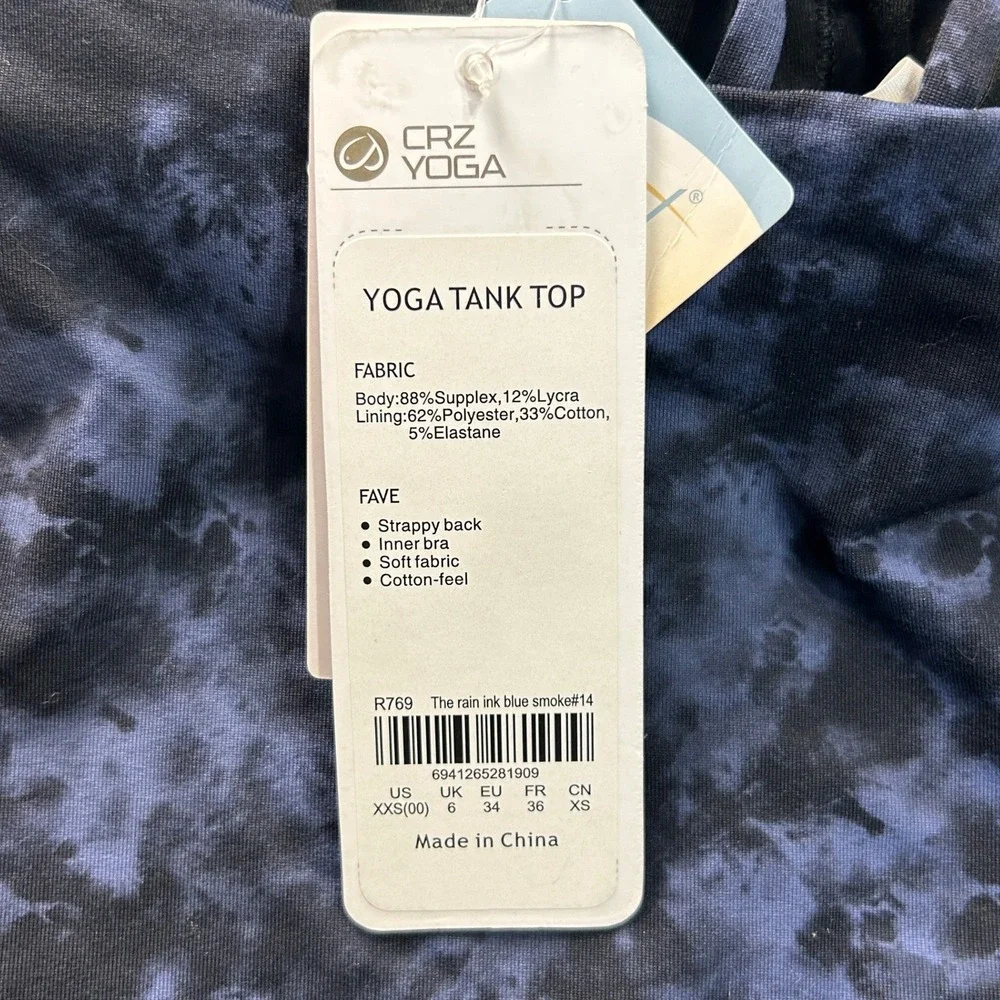 CRZ YOGA Tank Top Womens XS NWT Built In Bra Strappy Blue Smoke Yoga Active